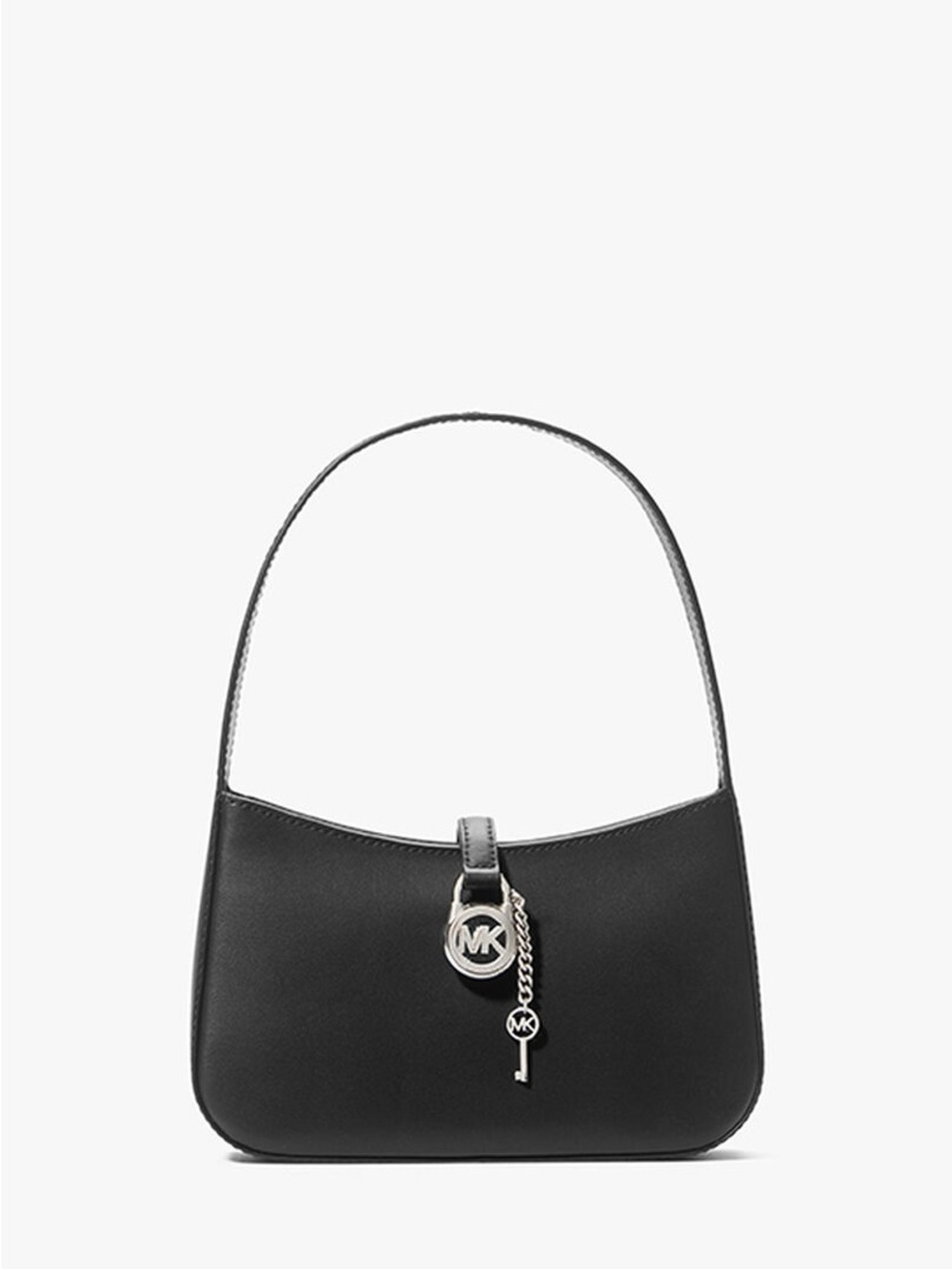Michael Kors SM Pouchette Leather Shoulder Bag with Silver Key Charm - Authentic